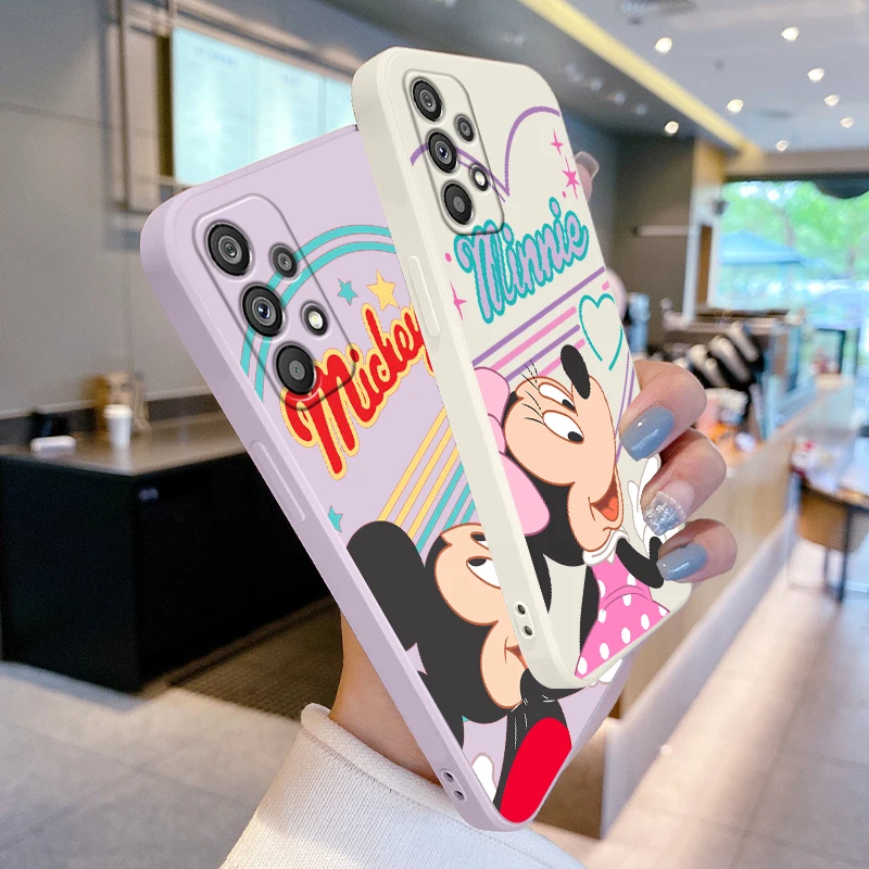 

Phone Case For Samsung Galaxy A73 A53 A33 A52 A32 A22 A71 A51 A21S A03S A50 5G Disney Pink Mickey Minnie Liquid Rope Cover