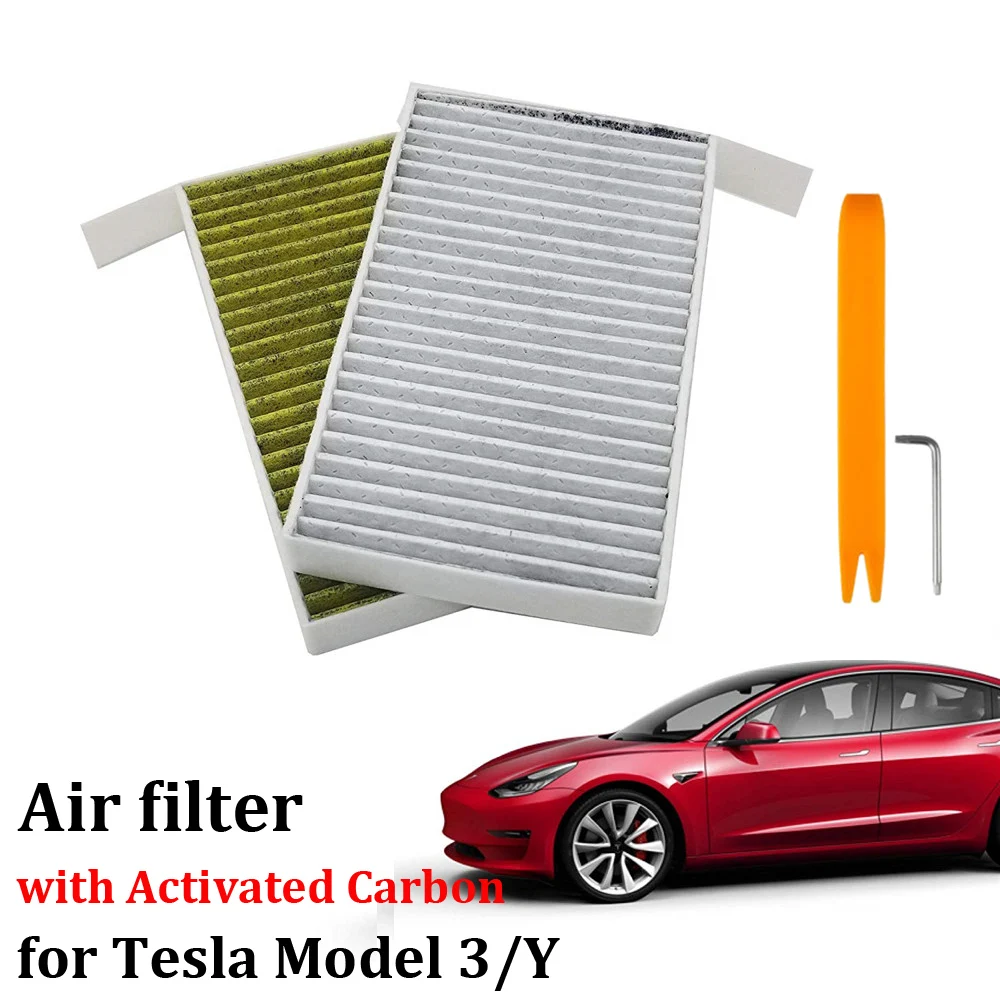 

2pcs Car Air Filter Air Conditioner Cabin Filter for Tesla Model 3 2023 2018 2022 with Activated Carbon Replacement Accessories