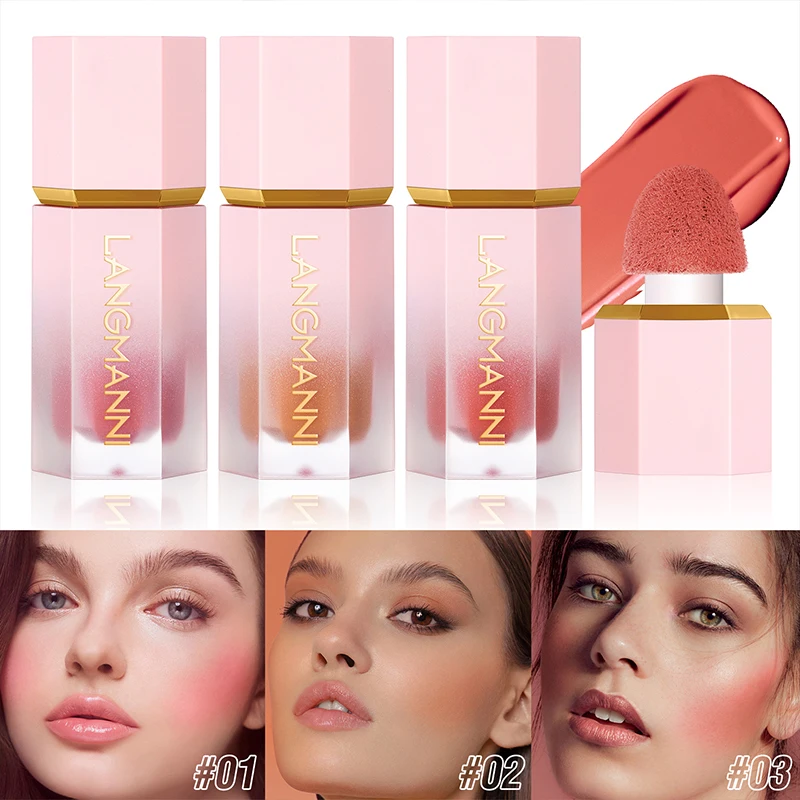 

Waterproof Facial Blush Stick Natural Cheek Rouge 8 Colors Silky Smooth Cheek Tint Liquid Face Blusher with Sponge Cosmetics