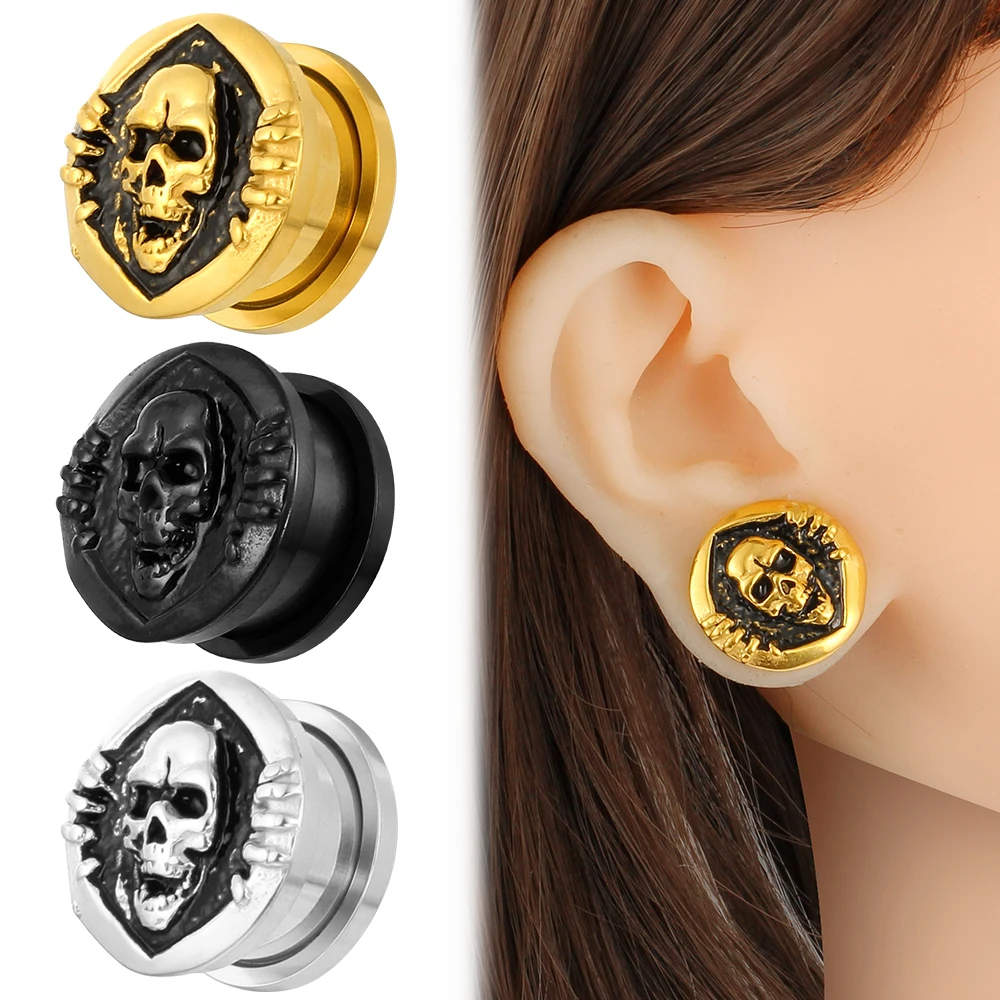 

Giga 2PCS Cool Skull Design Stainless Steel Ear Plugs Gauges Expanders Tunnels Stretchers Earring Body Piercing Jewelry 6mm-16mm
