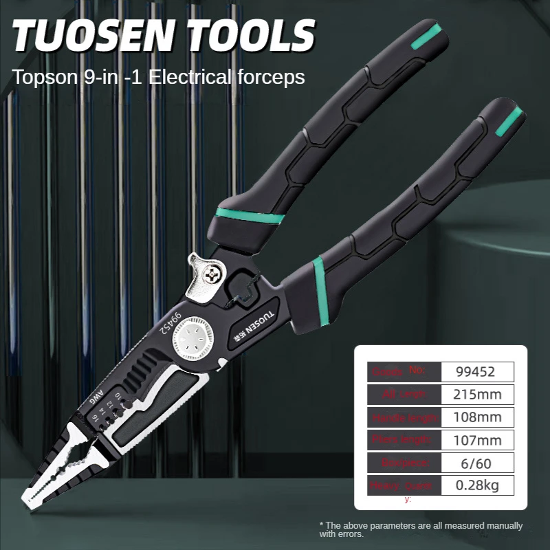 

TUOSEN 9 In 1 Wire Strippers Multifunctional Needle Nose Pliers Electrician Crimping Pliers Universal Hardware Repair Hand Tool