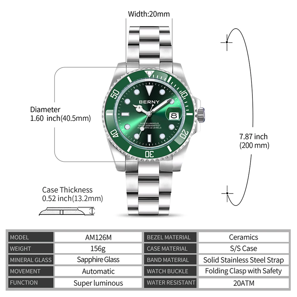 Часы мужские механические с логотипом и циферблатом 20 атм |