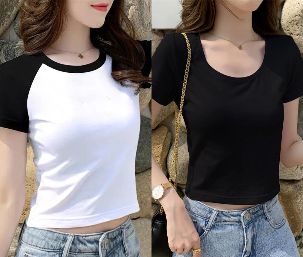 

Женская футболка с коротким рукавом и V-образным вырезом, новинка 2023, облегающая Повседневная однотонная брендовая футболка, женские летние Универсальные женские футболки, топы M75