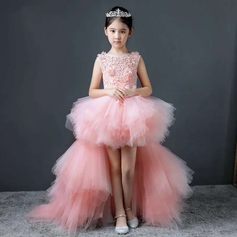 

Girl Evening Dress Princess Skirt Children's Trailing Wedding Dress Pompadour Skirt Small Host Catwalk Piano Costume Flower Girl