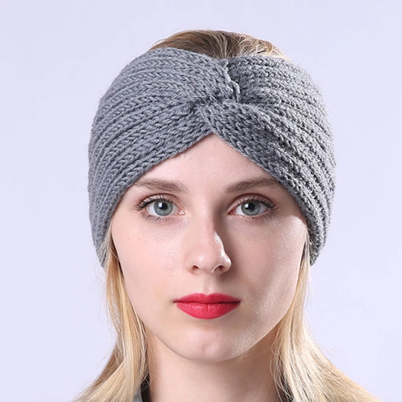 

Женская вязаная повязка на голову, эластичная повязка на голову с узлом, аксессуары для волос на осень и весну