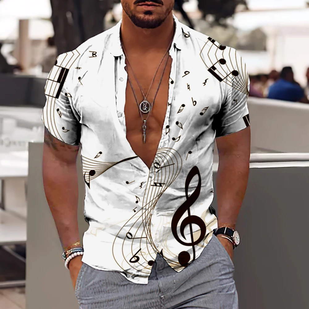 

Hawaiian Men's Shirts For Men Casual Musical Instruments 3D Printed Shirt Loose Short-sleeve Beach Blouses Tops Camicias Homme