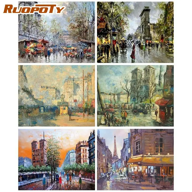 

RUOPOTY Frame Painting By Numbers For Kids Handmade DIY Gift Sunset Street Landscape Oil Picture By Number Home Decor Photo