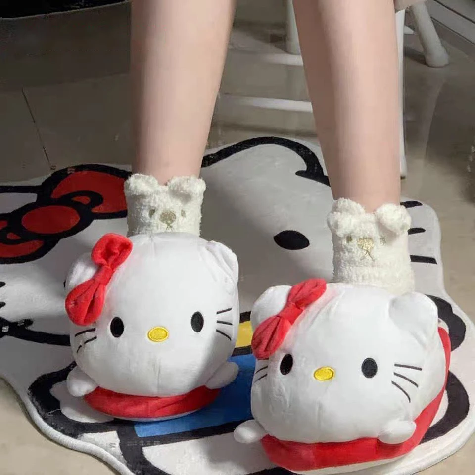 

Sanrio плюшевые тапочки Hello Kitty милые Мультяшные кавайные девочки зимние мягкие плюшевые тапочки теплые напольные сланцы для дома спальни Неск...