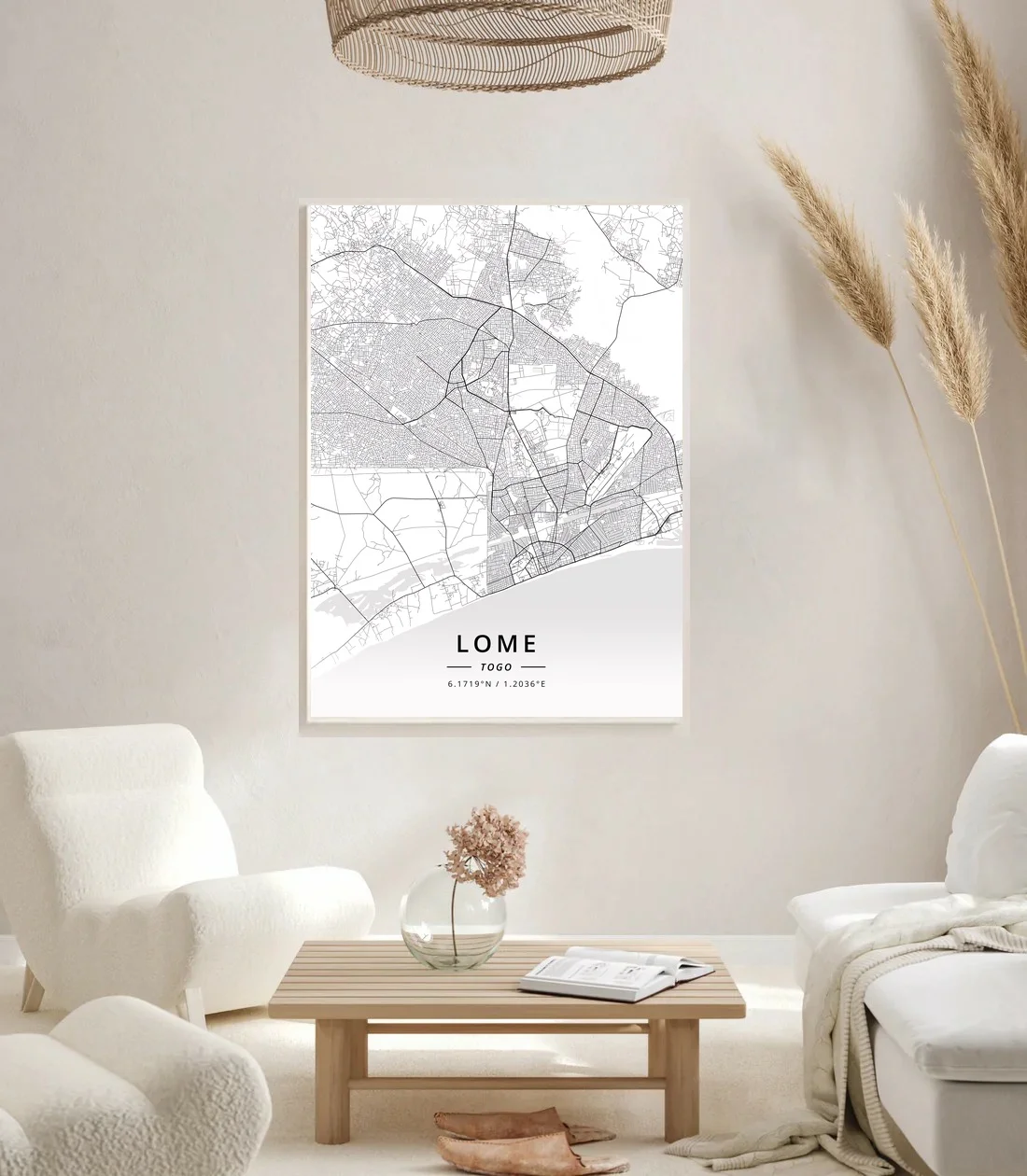 

Lome Togo BLACK WHITE City Map Print Home Decor UNFRAME