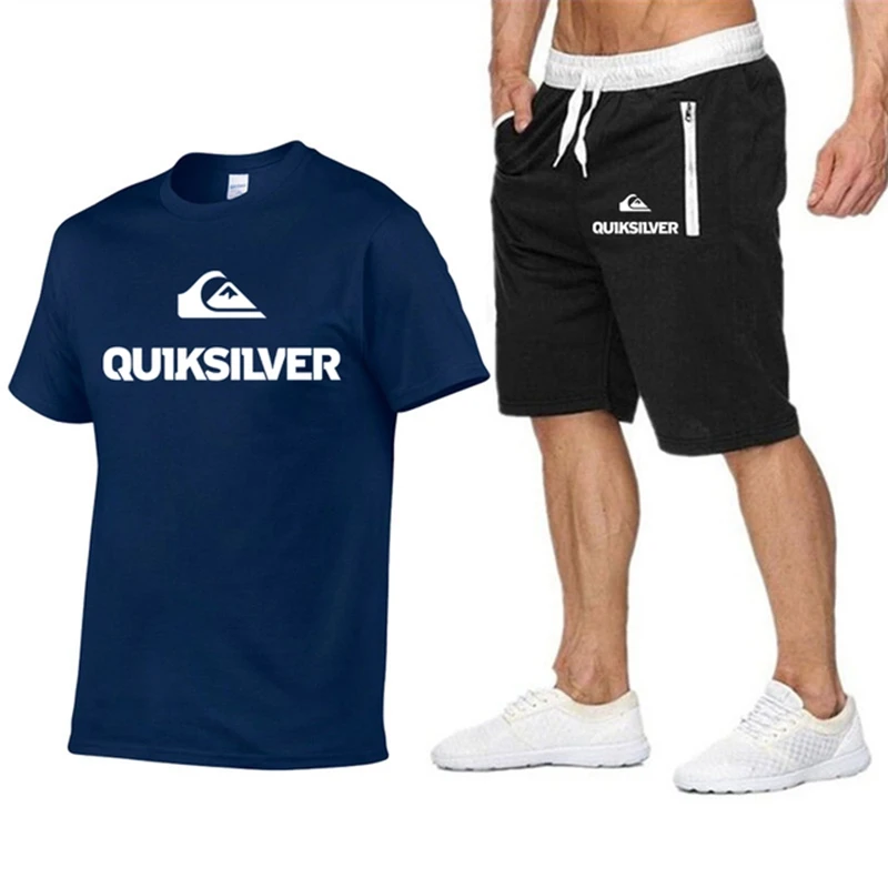 New Quiksilver Men T-shirt Two-piece Suit Men's Cotton Short-Sleeved T-shirt + Shorts Set Men Casual Sportswear Fitness Clothes