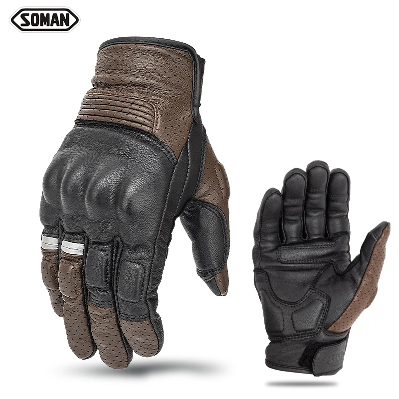 

Men Motorcycle Gloves Goat Leather Full Finger Guantes Moto for Riding Protection Gear Mountain Bike Off-Road Use Luvas De Moto