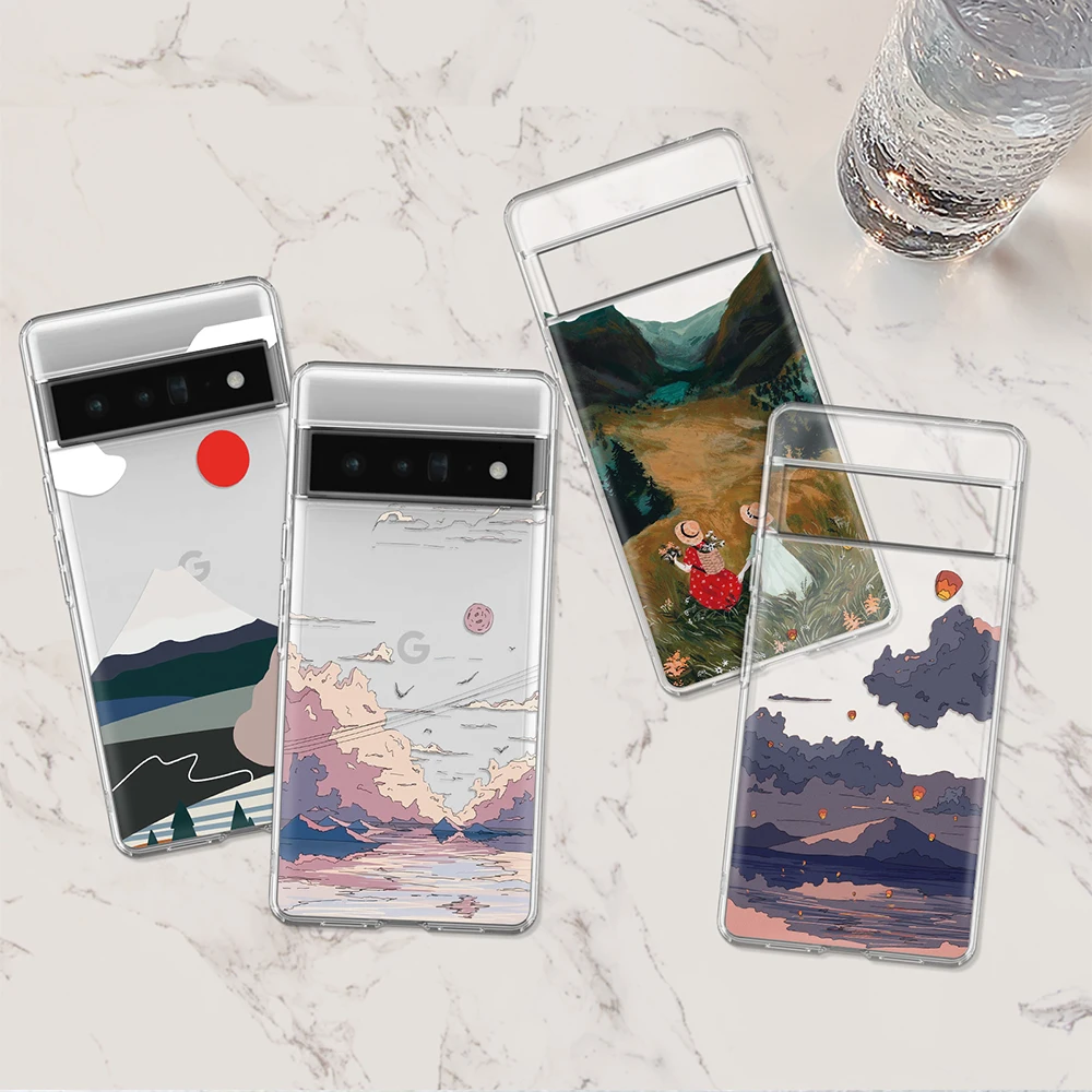

Transparent Soft TPU Case for Google Pixel 7a 7Pro 6a 6 6Pro 5 5a 5G 4XL 4 2 3XL 3a 3aXL 4a 7 Retro Colored Illustrations Cover