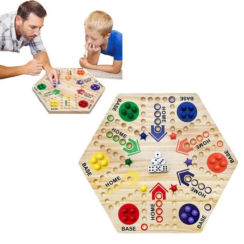 

Chess Board Set Chess And Checkers Wooden Chess Game Board Games Board Game Wooden Double-Sided Flying Chess With Beads And Dice