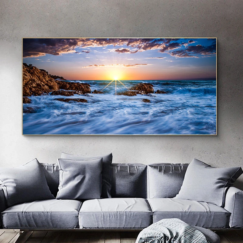 Природный пейзаж HD картины на холсте настенное Искусство волны закат морской