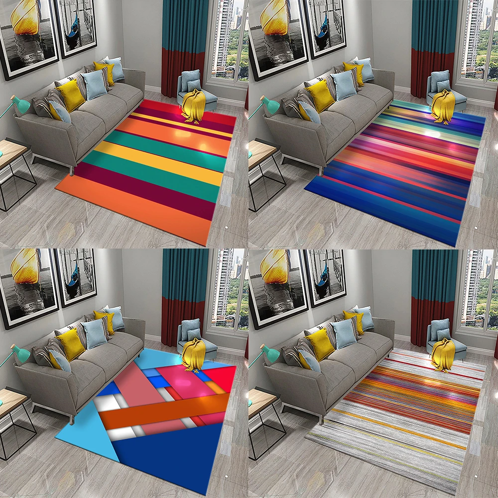 

Customizable Bathroom Mat Colorful Geometric Line Non-slip Rug Bedroom Entrance Rug Psychedelic Color Striped Wave Rug