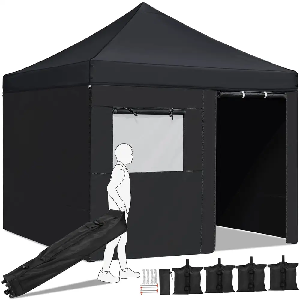 

Easyfashion Commercial Canopy Waterproof Large Tent with Mesh Window Sidewalls,Black