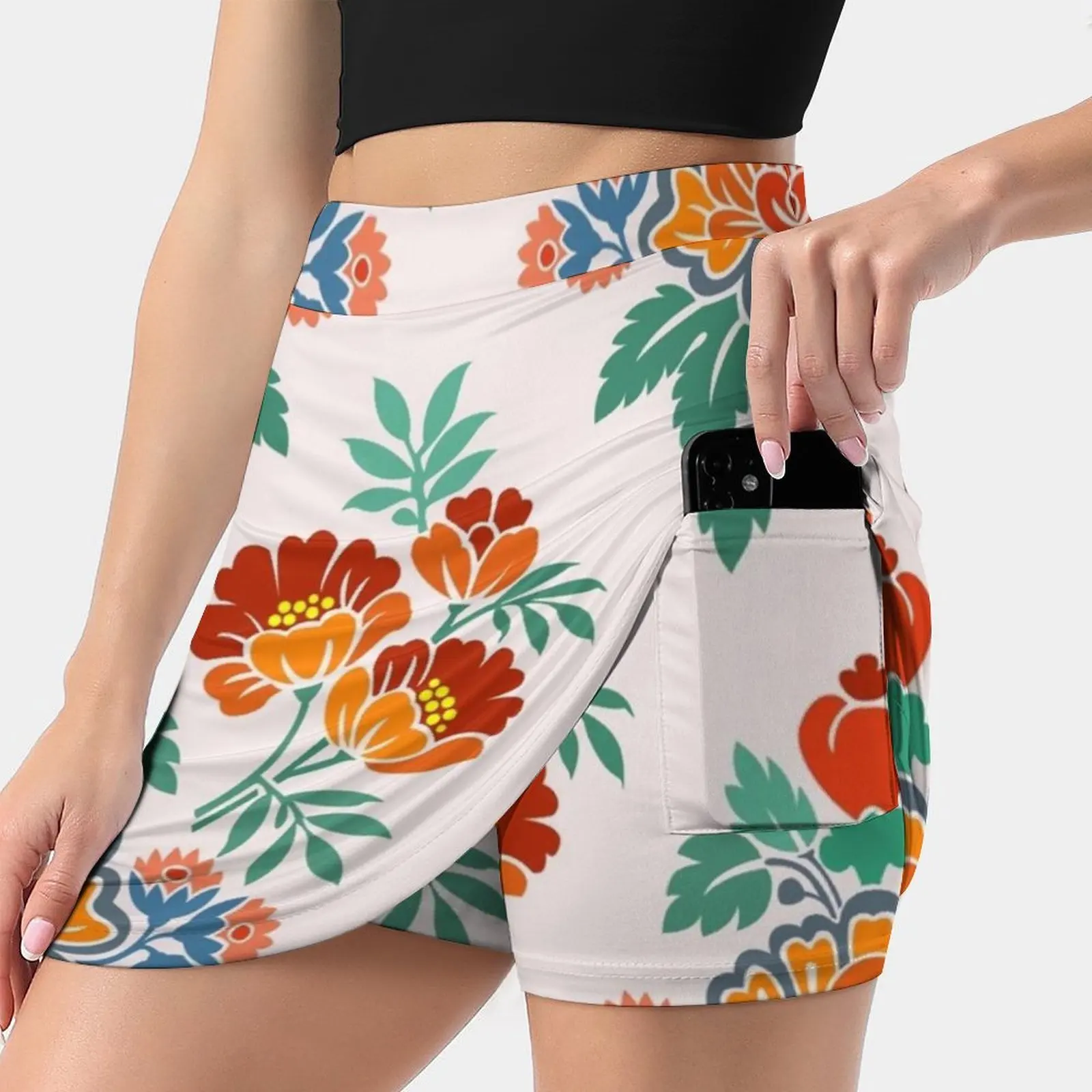 

Зеленая и Оранжевая женская бесшовная юбка с цветочным принтом, Спортивная юбка с карманами, модная юбка в Корейском стиле, юбки 4Xl
