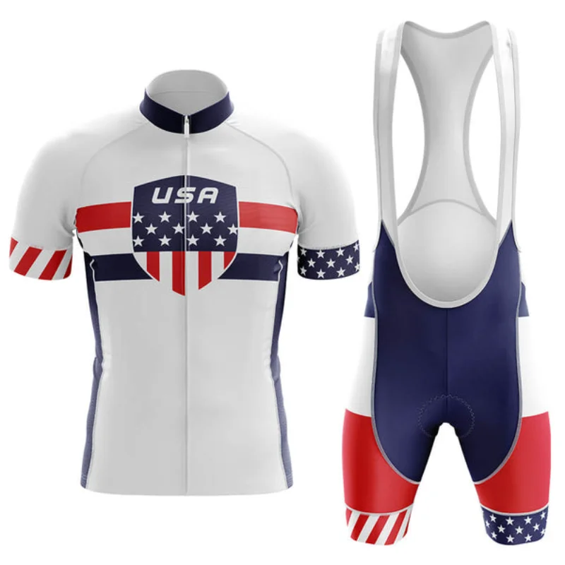 

USA Flag Men's Cycling Jersey Set Triathlon Clothing Breathable Mountain Cycling Clothes UV protection Free shipping Riding suit