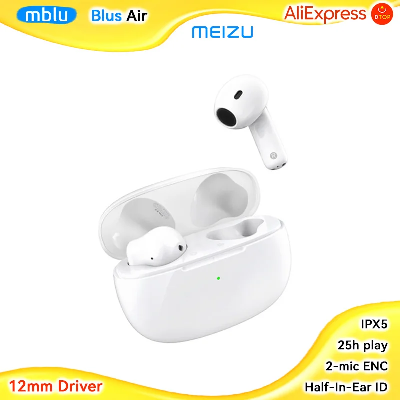 Оригинальные наушники Meizu Mblu Blus Air удобные полувкладыши 12 мм драйвер 2-микрофон ENC