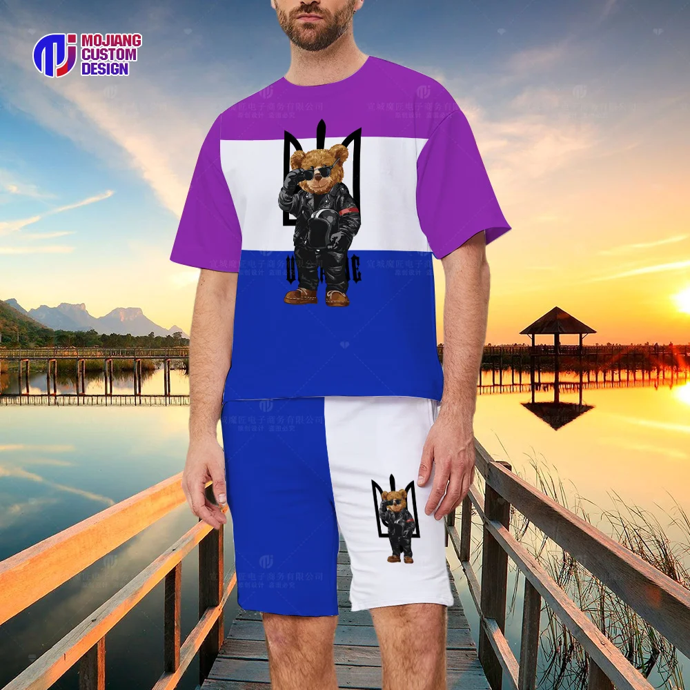 Popular 2023 Summer New Luxurious Bear T-shirt Shorts 2-Piece Set Kawaii Pattern T-Shirt Set Unisex Clothes Oversized Fashion To