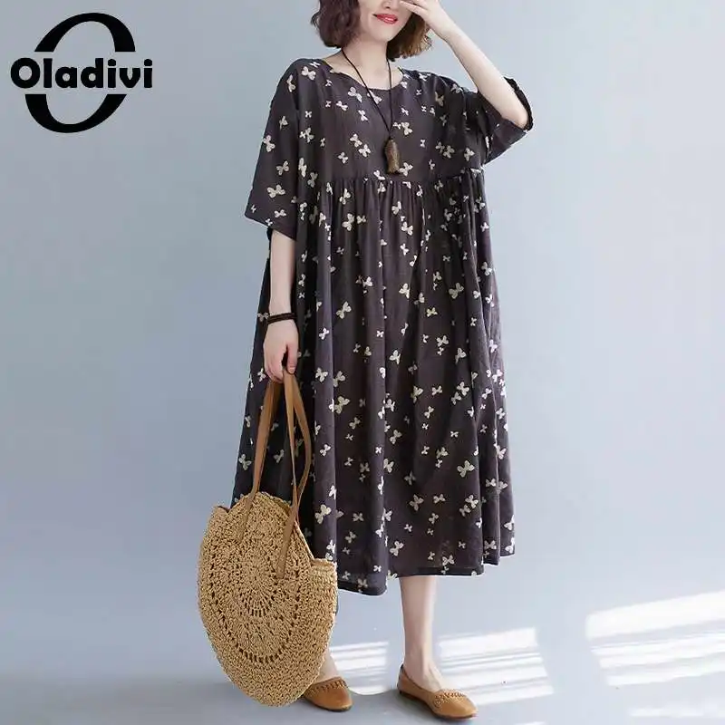 

Oladivi одежда оверсайз Модное Длинное Платье с принтом женские летние повседневные свободные платья Туника халат L 3XL 4XL 5XL 6XL 8XL