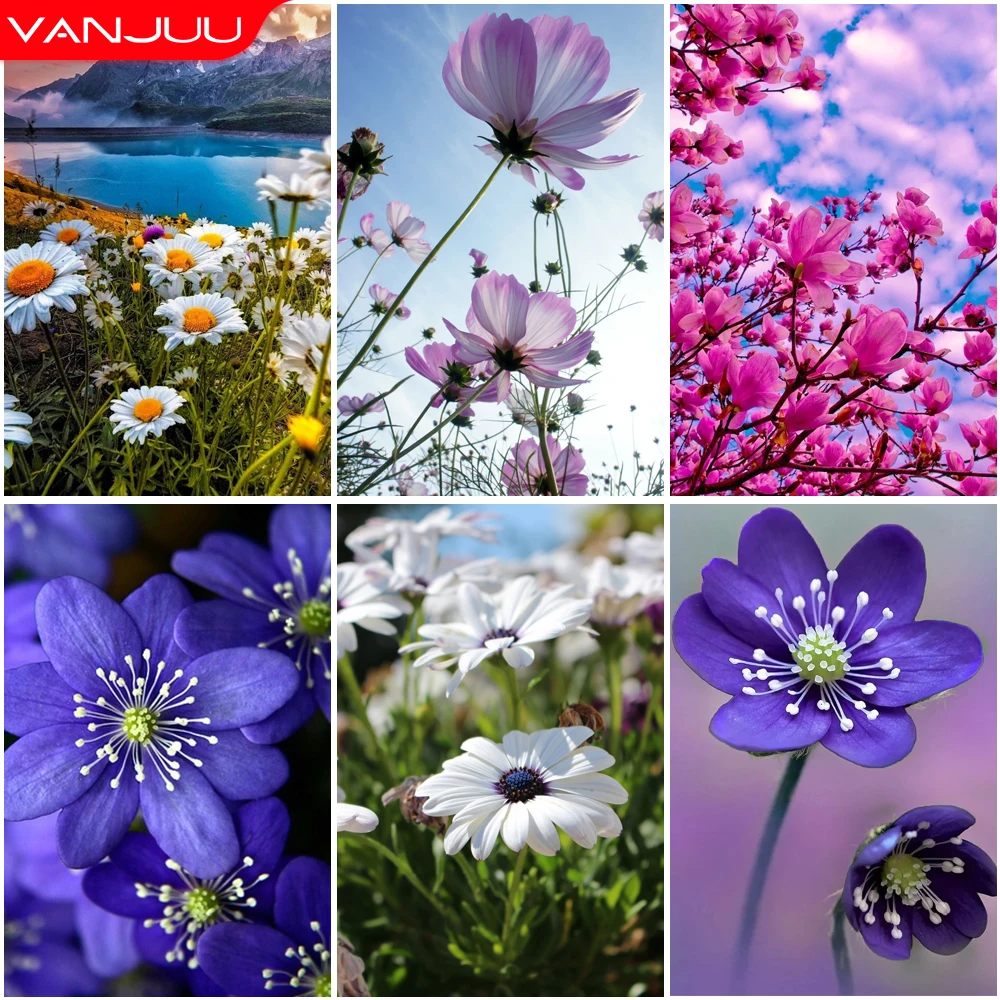 

Flowers 5D Diamond Painting Purple Flower Diamond Painting Mosaic Full Drill Diamond Embroidery Painting Home Decor