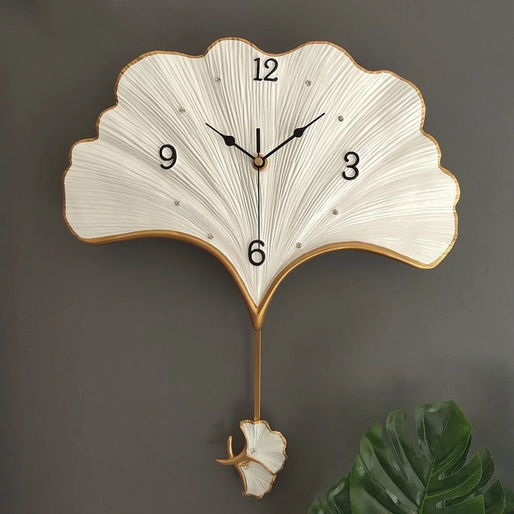 

Big Ginkgo Leaf Swing Wall Clocks Fashion Personality Creative Resin Household Silent Quartz Clock Home Decoration Hanging