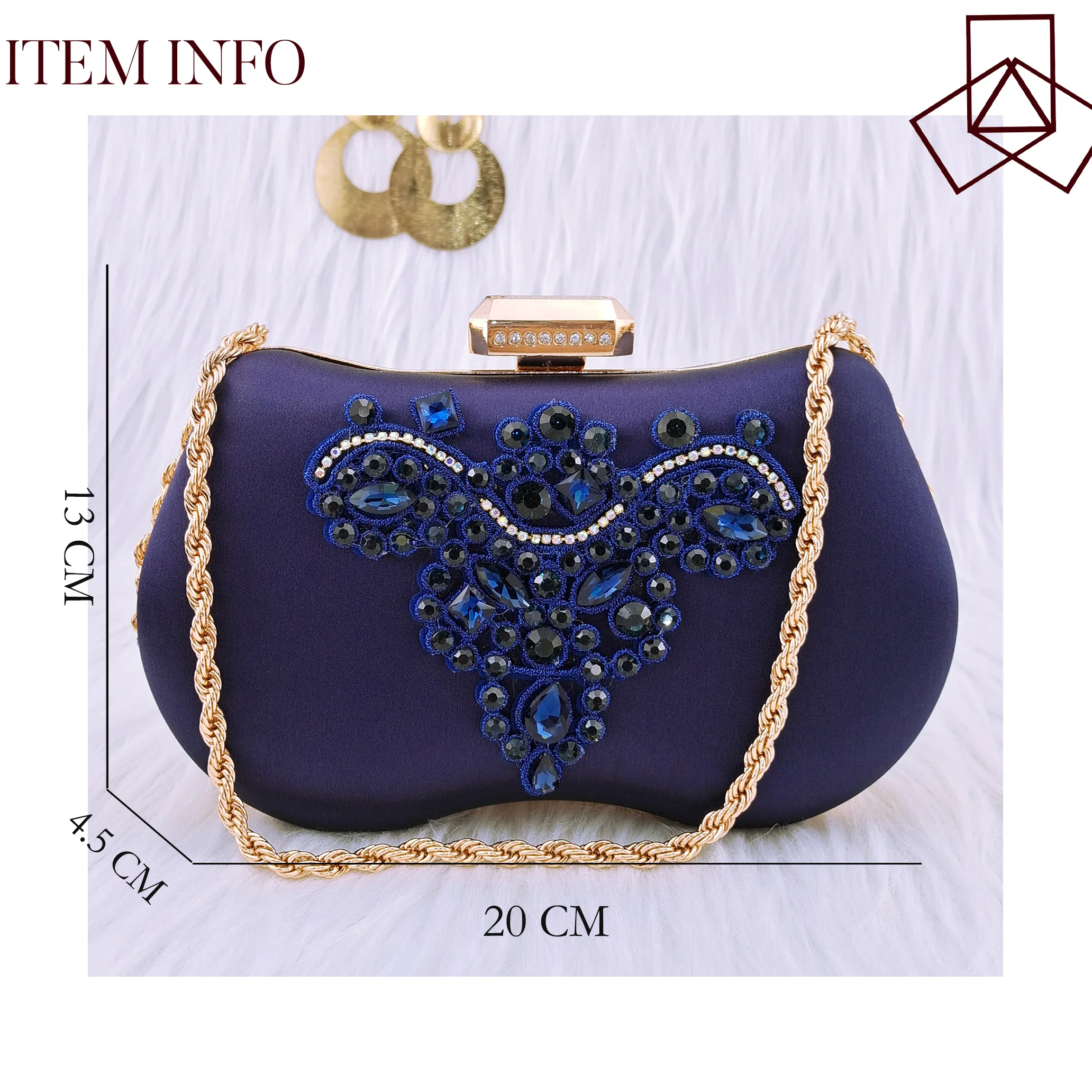 2022 New Low-profile Navy Pointed Toe High Heels Satin Fabric With A Variety Of Rhinestone Decoration Party Ladies Shoes And Bag