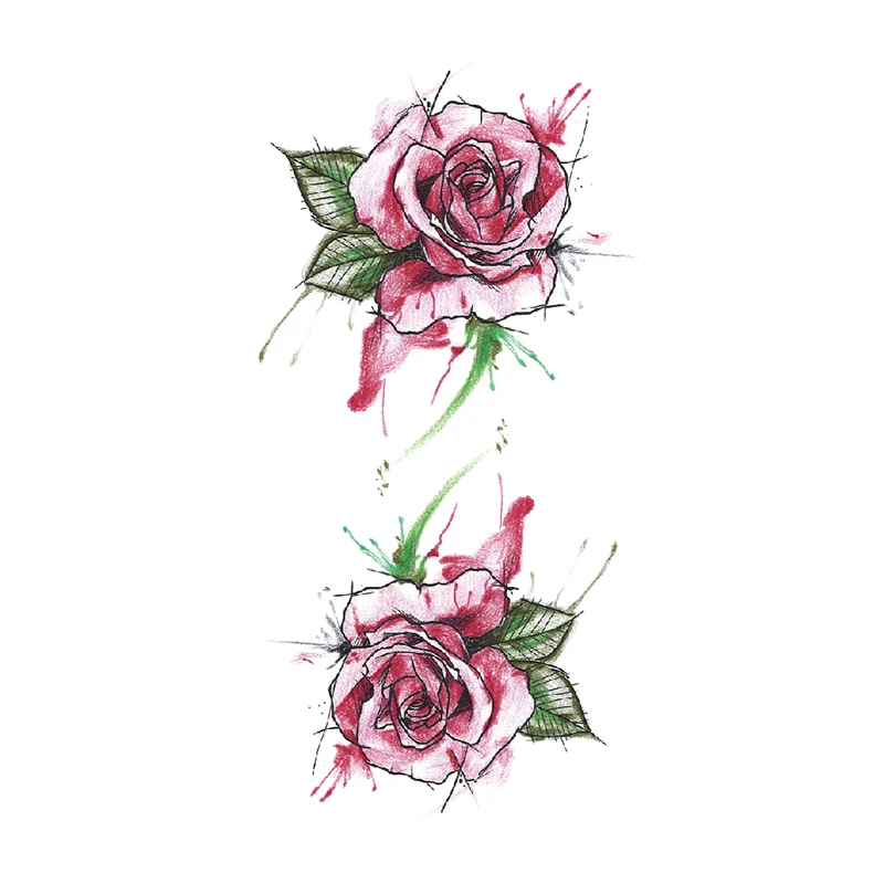 

Rose Waterproof Temporary Tattoo Sticker Sexy Flowers Leaves Line Design Fake Tattoos Flash Tatoos Arm Body Art for Women Girl