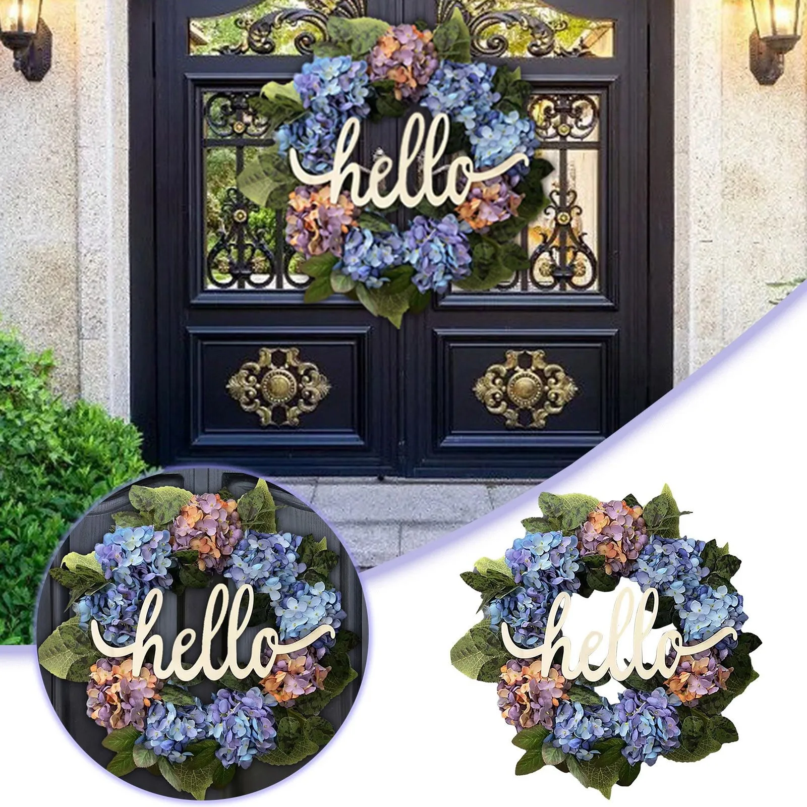 

Christmas Wreaths Hydrangea Hello Wreaths Thanksgiving Day Decoration Garden Gate Background Wall Decoration Window Wall Hanging