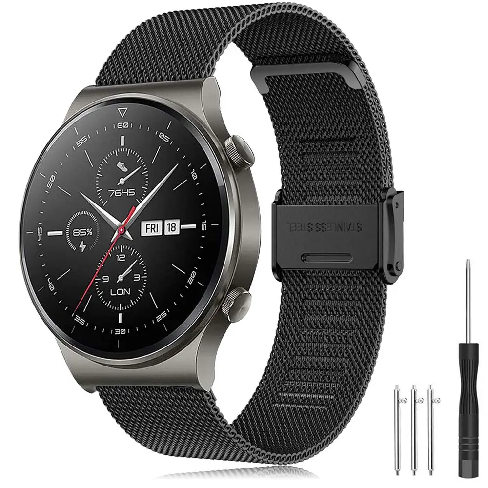 

Band for Samsung Galaxy Watch 3 45mm /Watch 46mm/Gear S3 Frontier/Classic, 22mm Stainless Steel mesh Strap For Huawei Watch GT2
