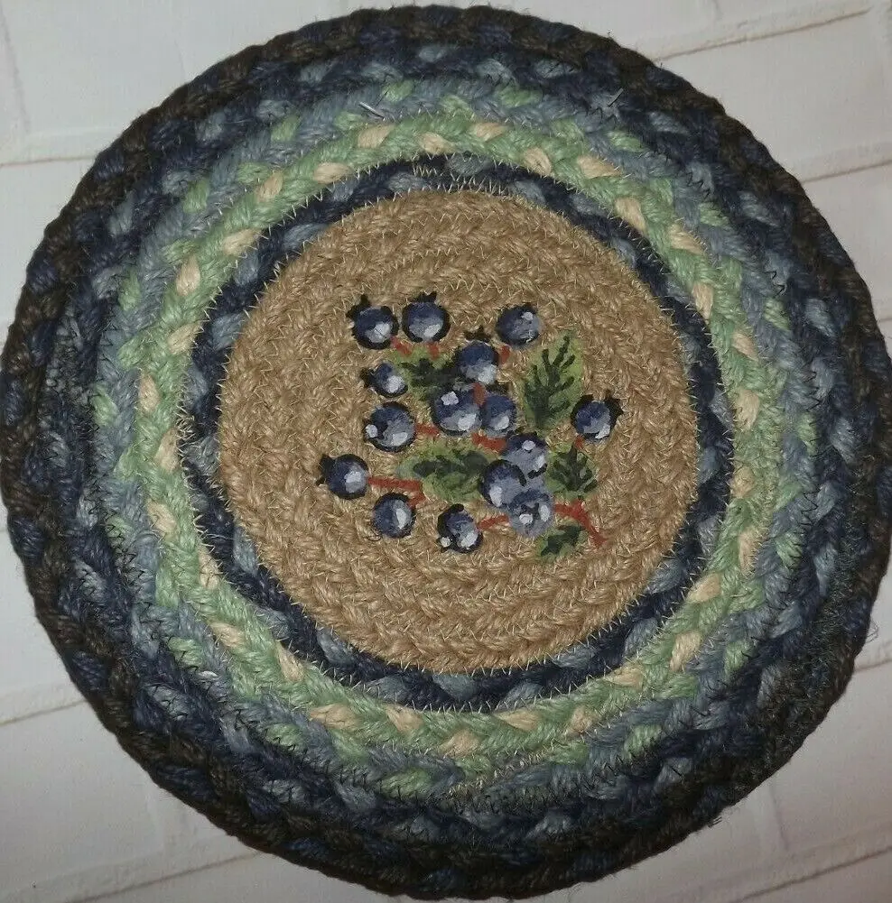 

Rugs Woven Jute 15.5" Chair Pad Carpets for Living Room Blueberry Cluster Blue Green Tan Rugs for Bedroom