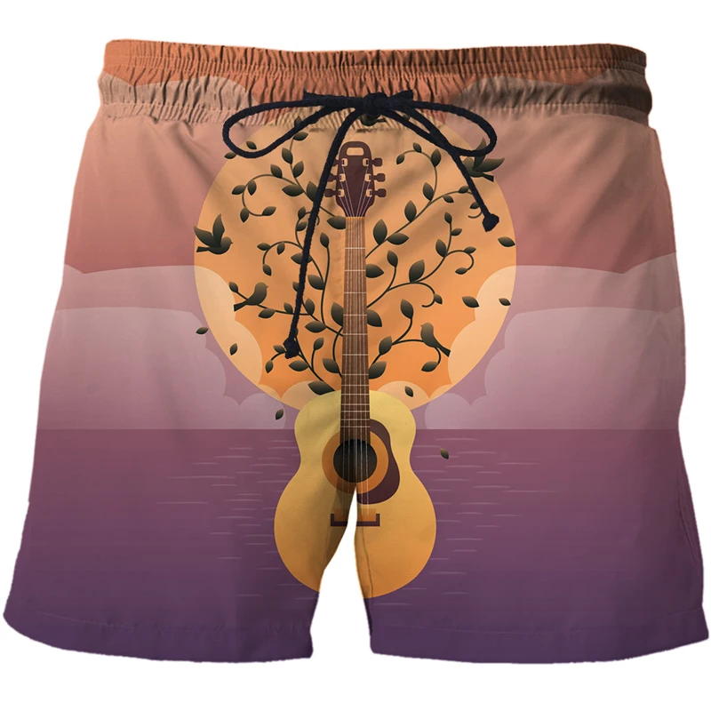 2022 Summer Men Board Shorts 3D Print Musical instrument guitar pattern series Fashion Men's Bermuda Beach Shorts mens swimwear