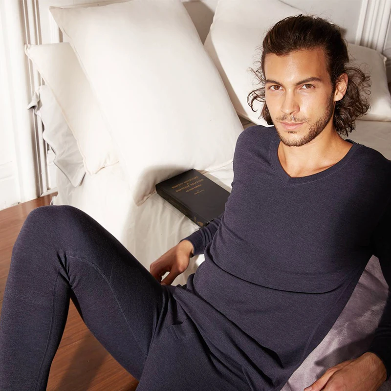 

Термобелье, Мужская плюшевая САМОНАГРЕВАЮЩАЯСЯ осенняя одежда, брюки, зимний шерстяной комплект