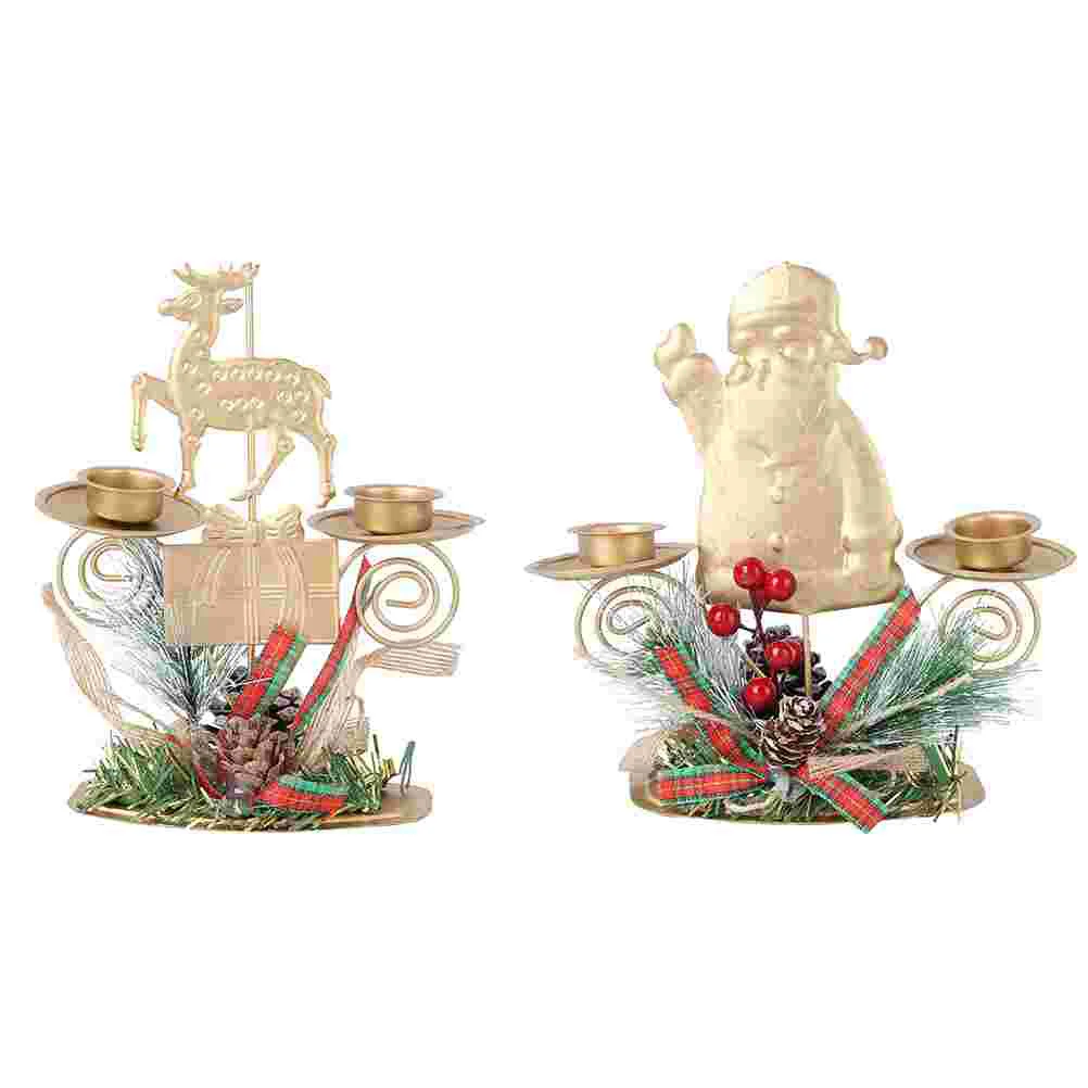 

2Pcs Christmas Tabletop Decoration Metal Desktop Candlestick Christmas Candlestick Holder Metal Stand Santa Holder