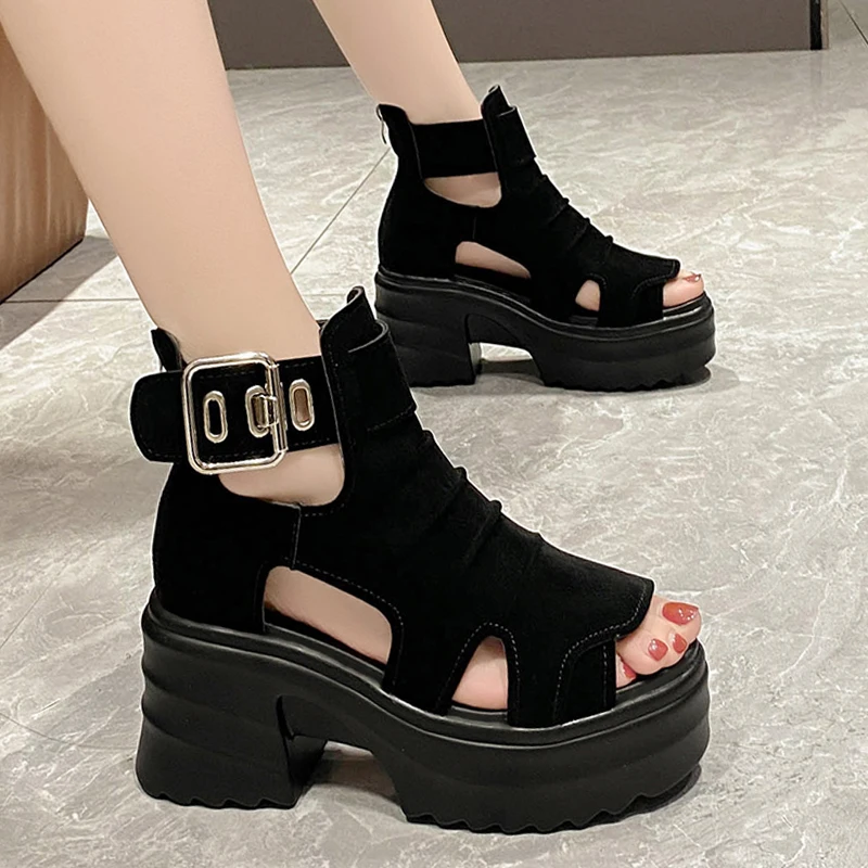 

Gothic Chunky Platform Sandals Women Summer 2023 Wedges Peep Toe Gladiator Shoes Woman Thick Bottom High Heels Sandalias Mujer