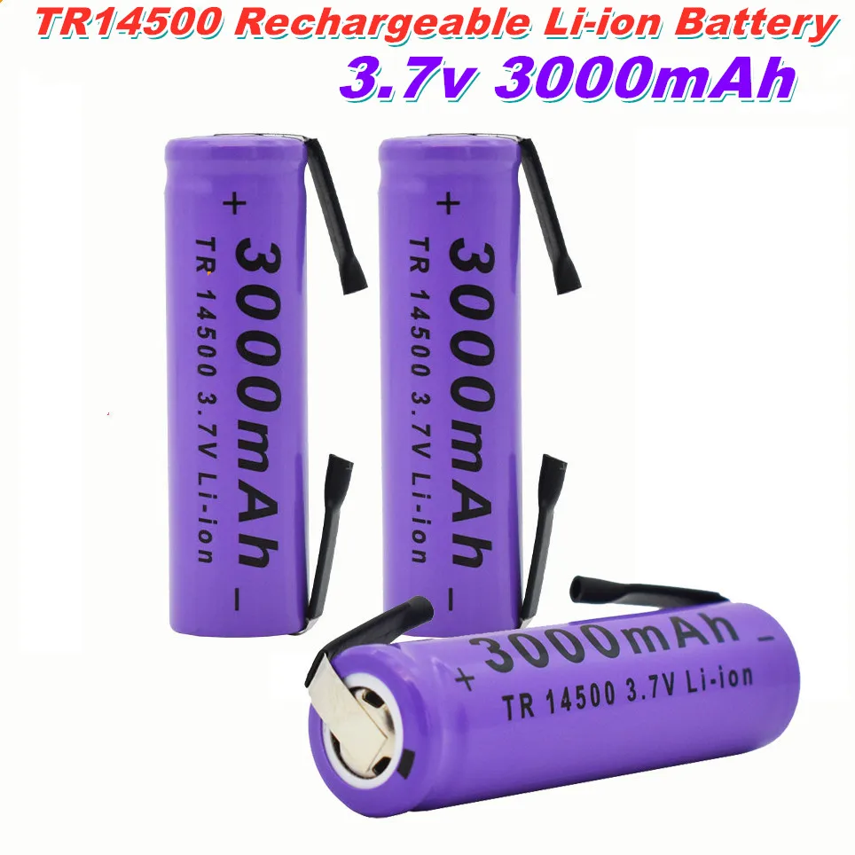 

2-20pcs 3.7V 3000mAh 14500 Lithium Ion Batteries For Torch Flashlight Microphone Radio Headlamp Rechargeable battery with tab