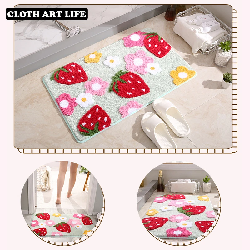 Симпатичный напольный коврик в виде клубники нескользящий для ванной спальни