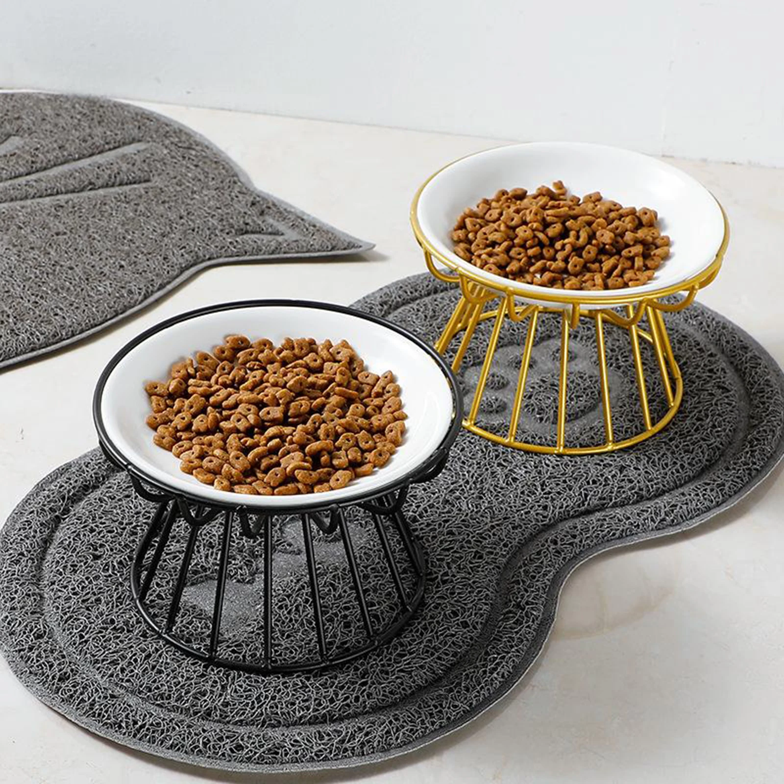 

Водостойкая керамическая кормушка для кошек и котят, прочная миска для кормления, аксессуары для собак, поднятая тарелка из нержавеющей стали