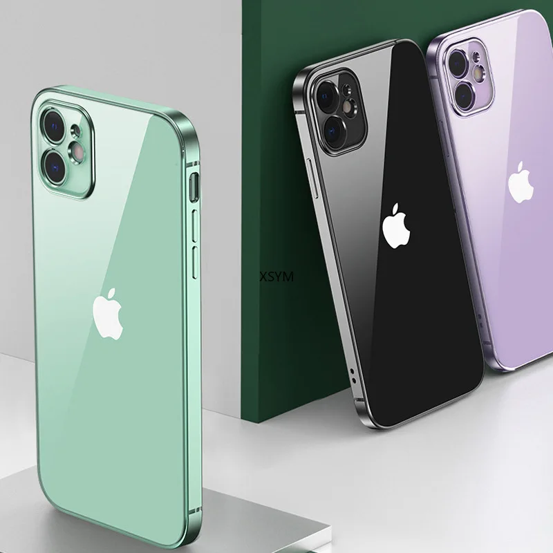 

Straight Edge Plating Square Frame Silicone Transparent Case on For IPhone 11 12 13 Pro Max Mini X XR 7 8 2020 Clear Back Cover