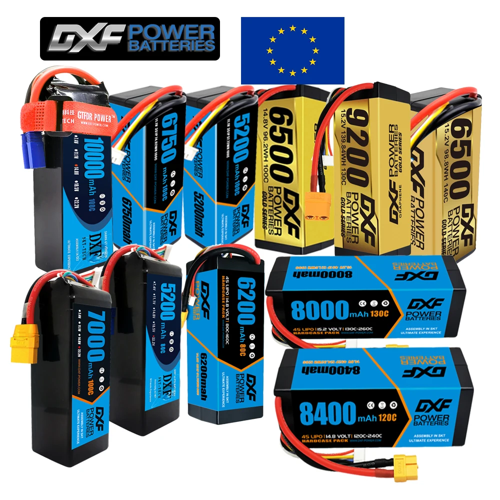 DXF 6S 4S 3S 2S Lipo 15.2V HV Battery 7.4V 11.1V 14.8V 22.2V 10000mAh 8400mAh 8000mAh 7000mAh 5200mAh with XT90 T for RC Parts