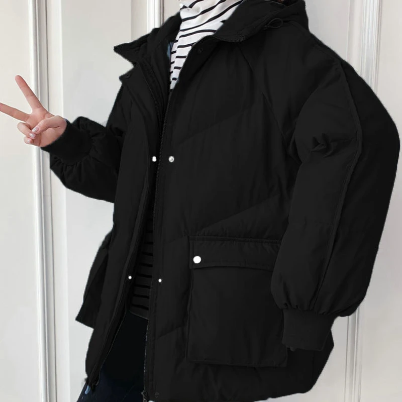 2022 Winter New Korean Version Loose Hooded Long-sleeved Thick Bread Jacket Padded Jacket Big Pocket Down Padded Jacket Female