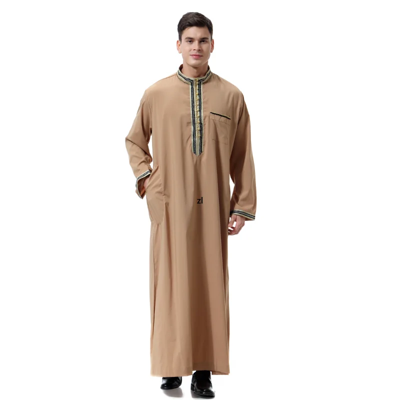 

Muslim Men Jubba Thobe islamic Clothing Applique Kimono Long Robe Turkey Saudi Musulman Wear abaya caftan Islam Dubai Arab Dress