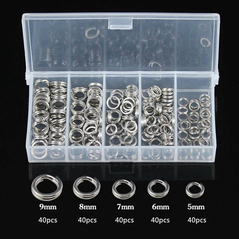 

200PCs Connecting Fishing Rings Sets Stainless Steel Split Rings Hard Bait Lure Accessories Tackle High Strengthen O ring