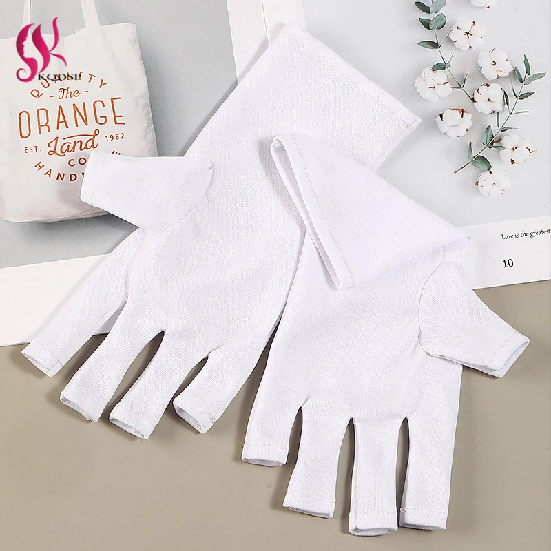 

White UV Protection White Glove Nail Art Gel Anti Polish LED Lamp Dryer Light Radiation Manicure Tools