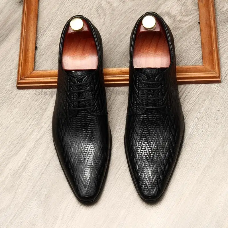 

Italy Style Mens Oxford Genuine Leather Handmade Dress Shoes For Men Lace Up Pointed Toe Wedding Office Business Formal Footwear