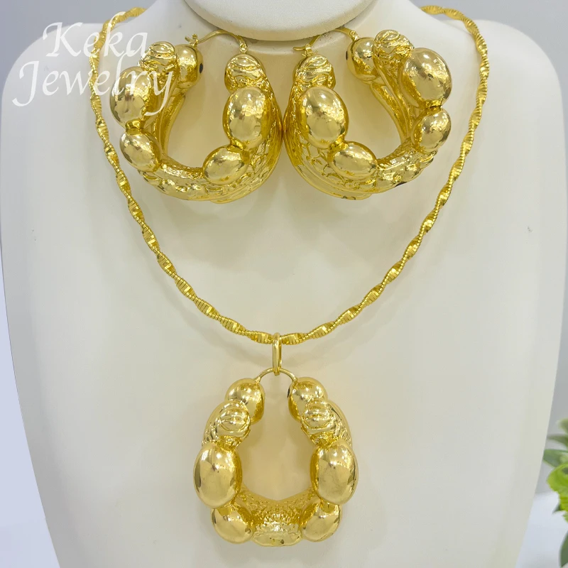 

Italy Luxury 24K Gold Plated Jewelry Set for Women Dubai Wedding Necklace Pendant Earrings 2023 Trendy African Bridal Jewelry