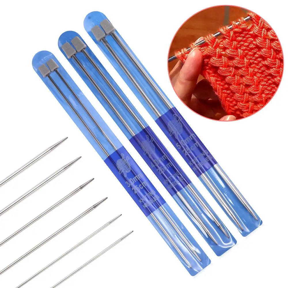 

2Pcs/set 25cm/35cm Straight Knitting Needles Stainless Steel Crochet Hook DIY Sweater Weave Knitting Tools Size 2-5mm