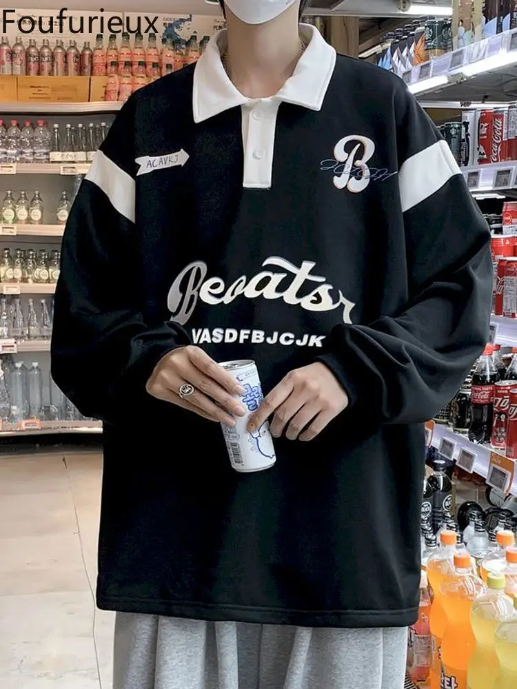 

Мужская толстовка-поло с нашивками из пушистой кожи, в стиле ретро