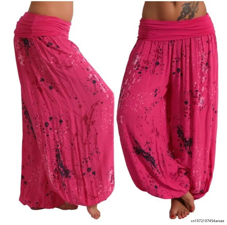 Summer Beach Bohemian Pants Women High Waist Harem Pants Oversize Vintage Loose Print Bloomers Floral Trousers Women